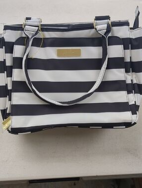 Ju-Ju-Be Black and White Striped Diaper Bag Tote with Gold Hardware
